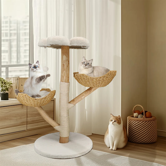 43.7" Modern Solid Wood Cat Climbing Tree
