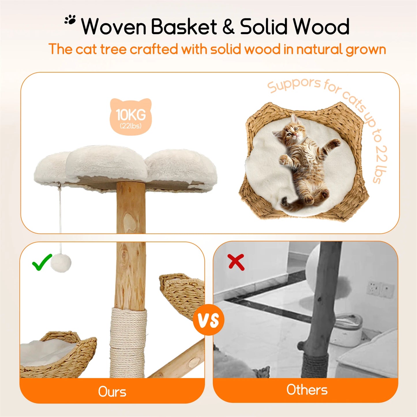 43.7" Modern Solid Wood Cat Climbing Tree