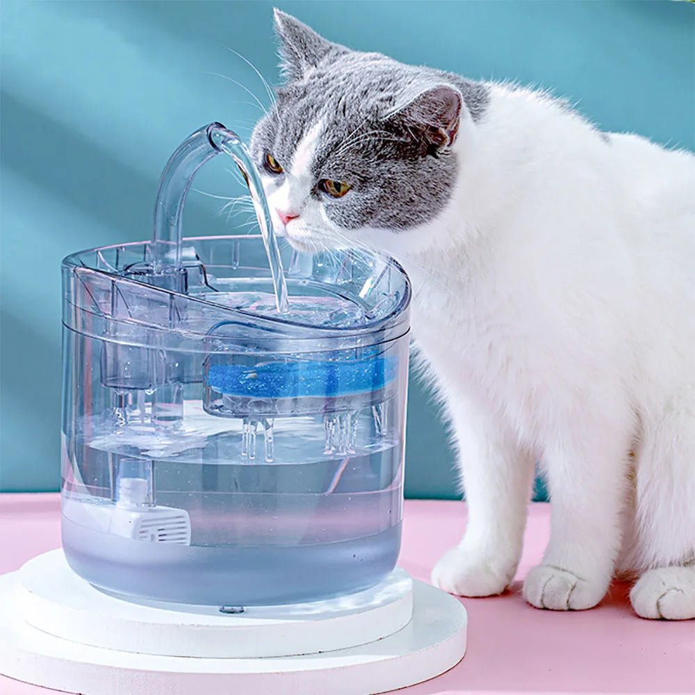 2L Cat Water Fountain with Transparent Tank