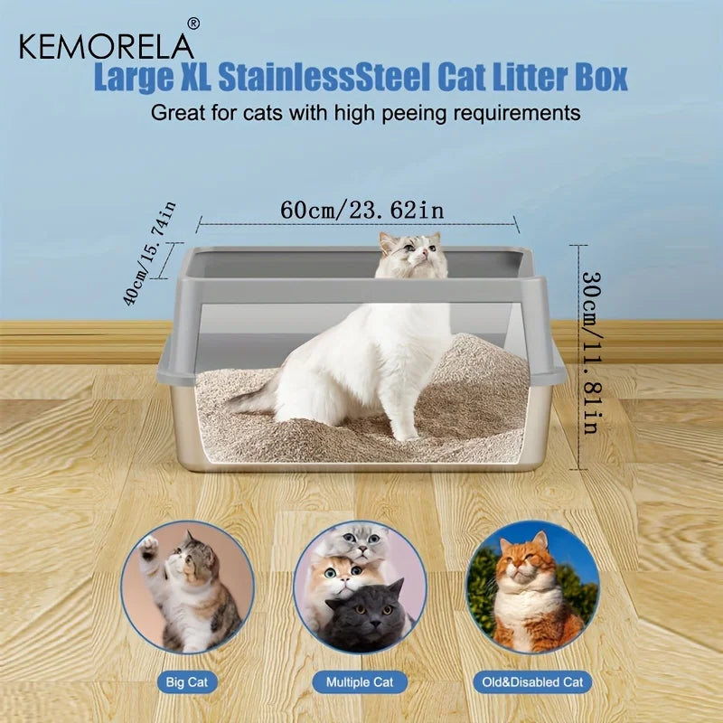 High-Sided Stainless Steel Litter Box