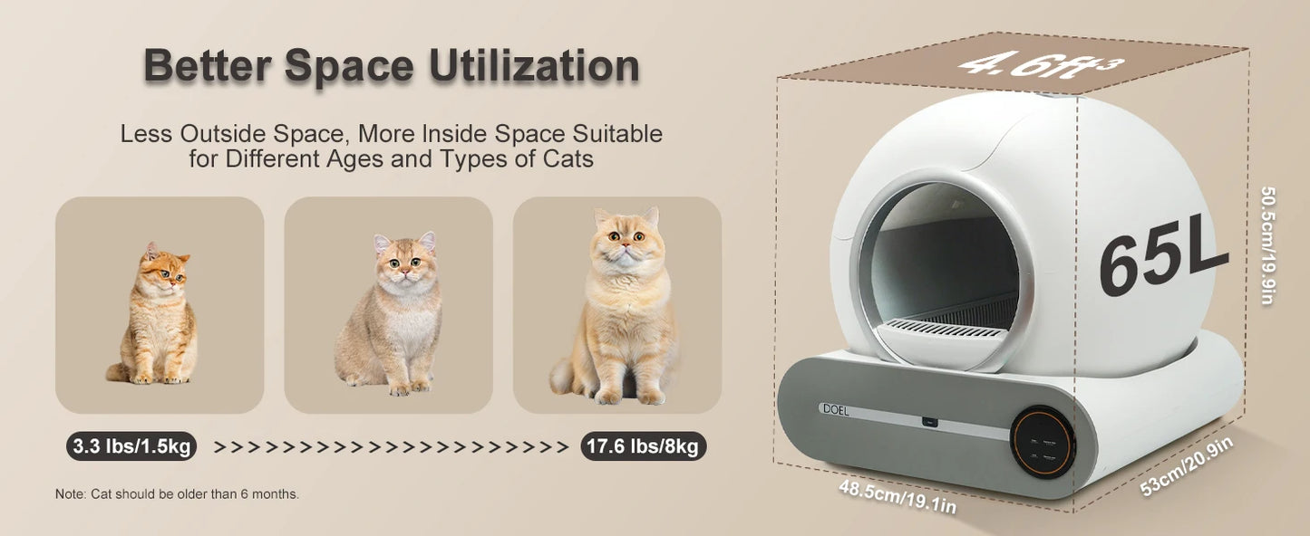 65L Self-Cleaning Cat Litter Box