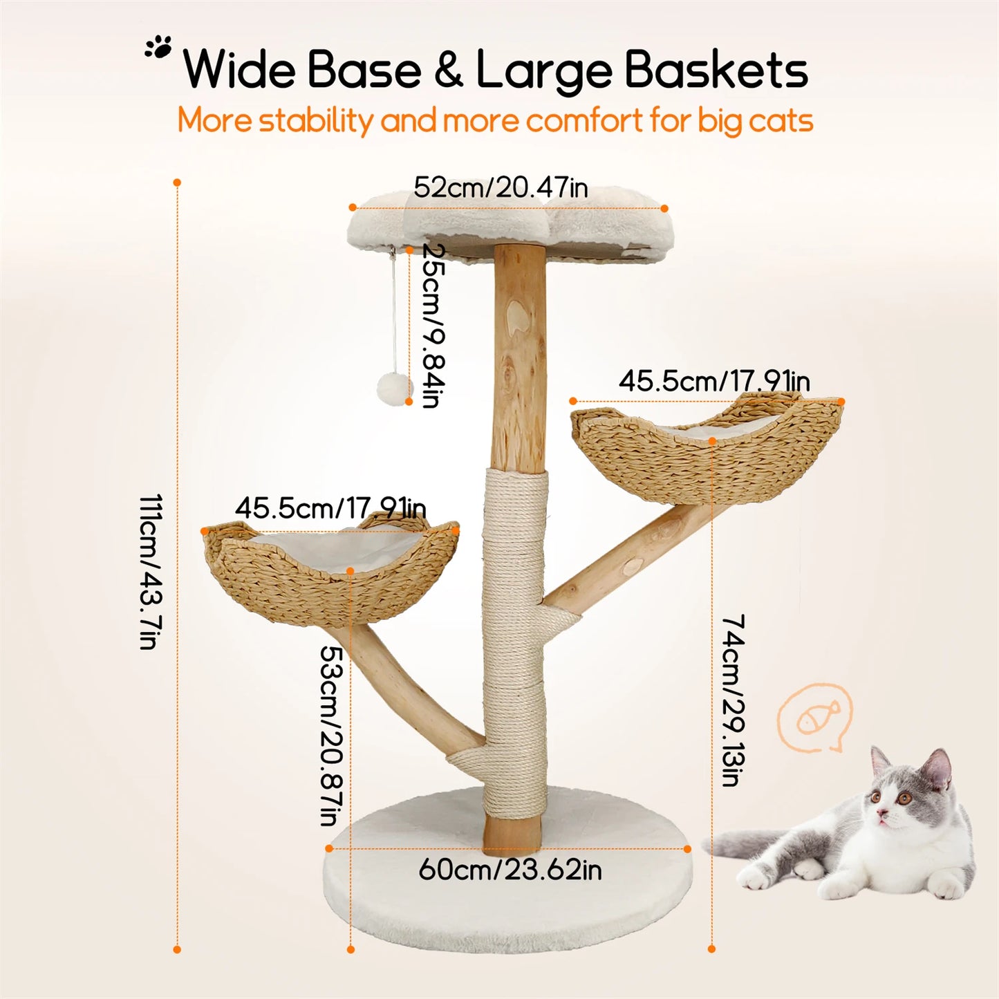 43.7" Modern Solid Wood Cat Climbing Tree
