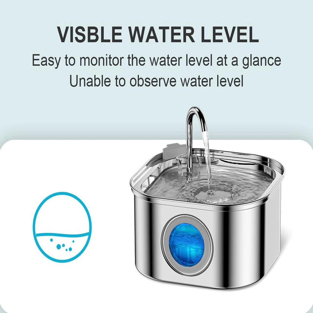2L Square Stainless Steel Cat Water Fountain