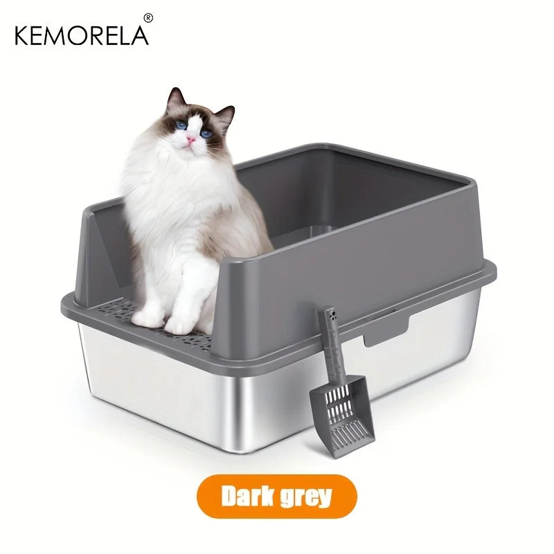 High-Sided Stainless Steel Litter Box