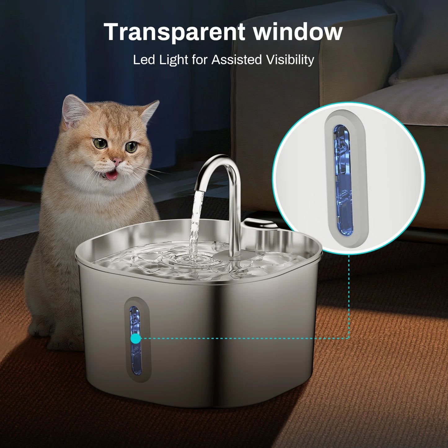 2L Square Stainless Steel Cat Water Fountain