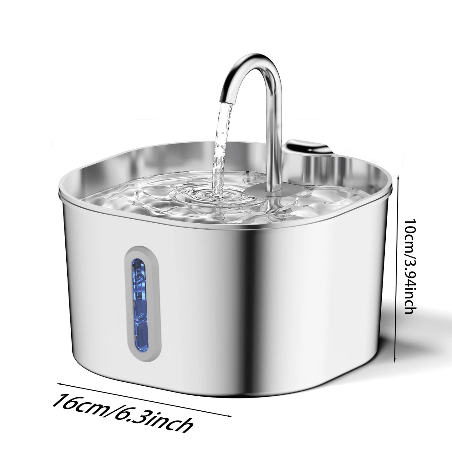 2L Square Stainless Steel Cat Water Fountain