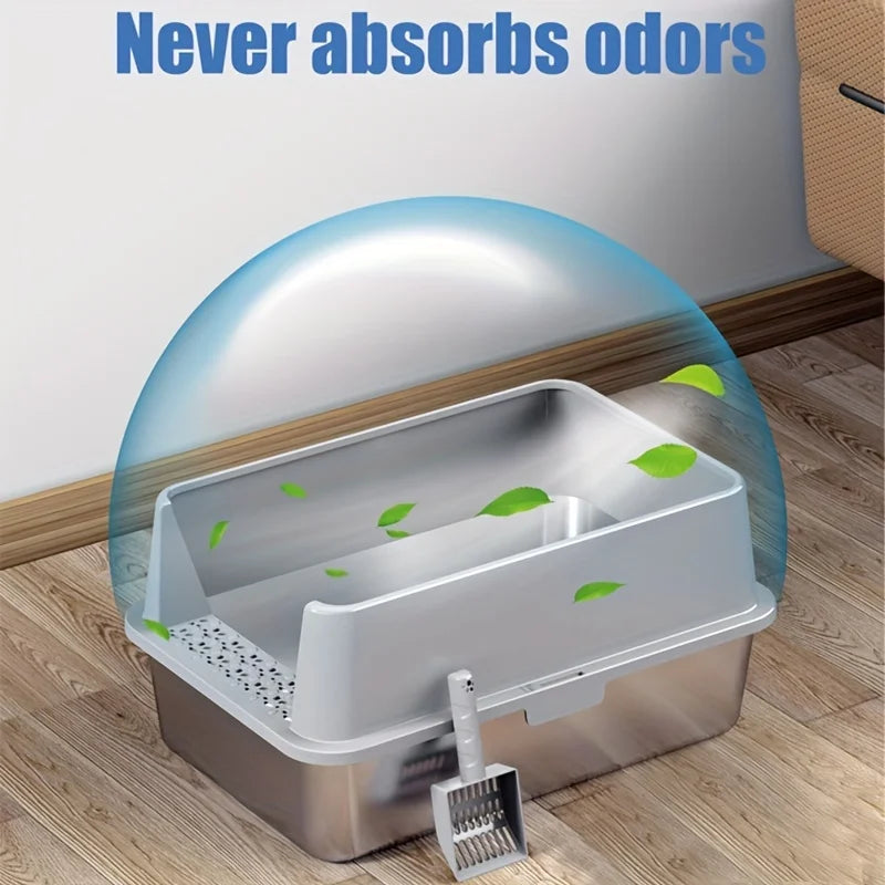High-Sided Stainless Steel Litter Box