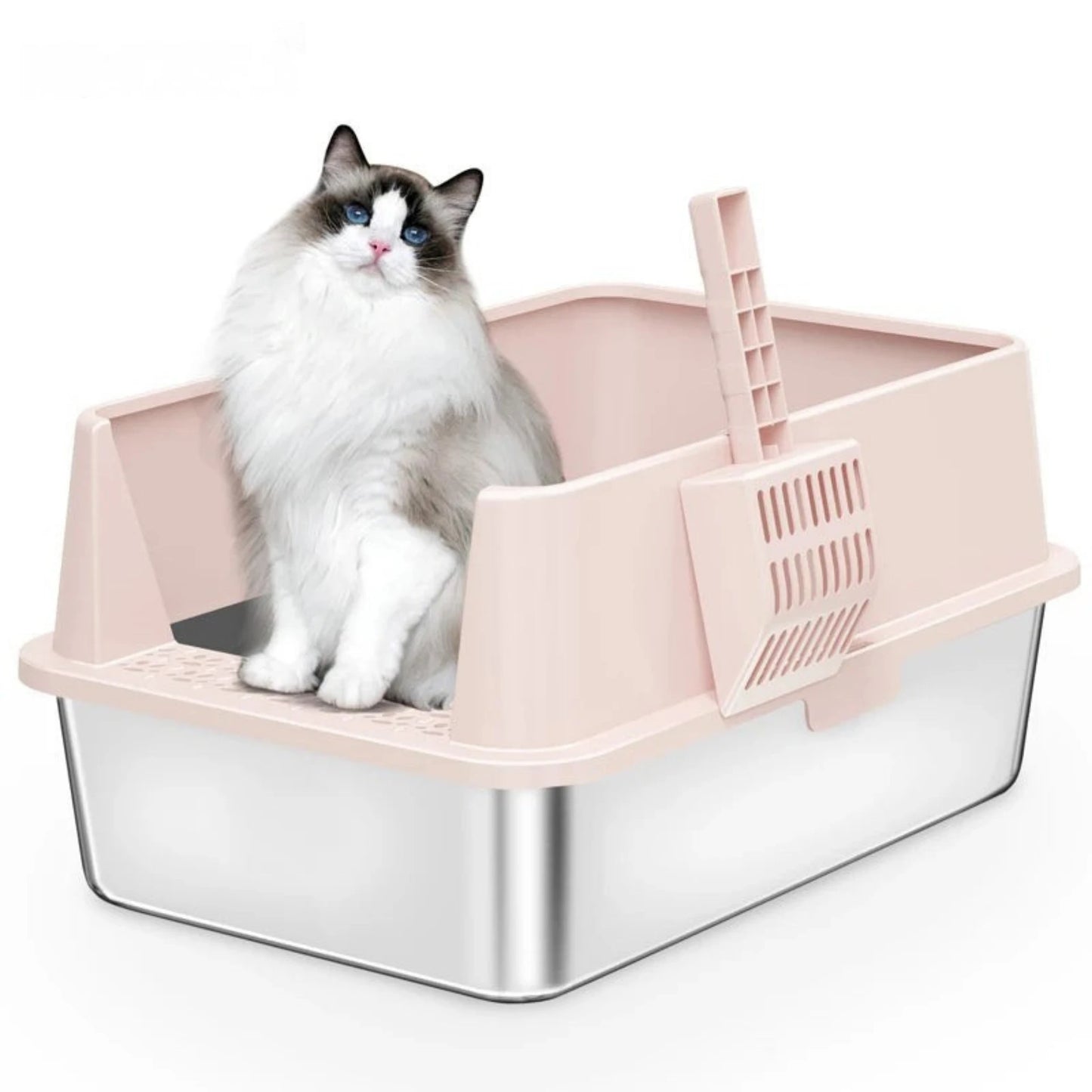 High-Sided Stainless Steel Litter Box