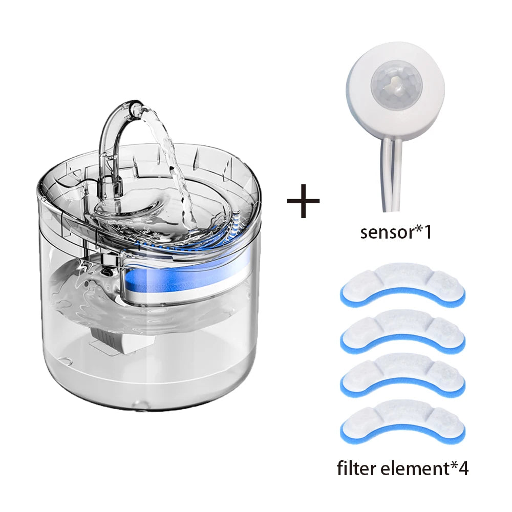 2L Cat Water Fountain with Transparent Tank