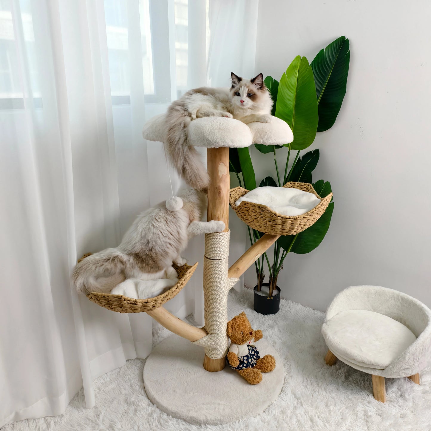 43.7" Modern Solid Wood Cat Climbing Tree
