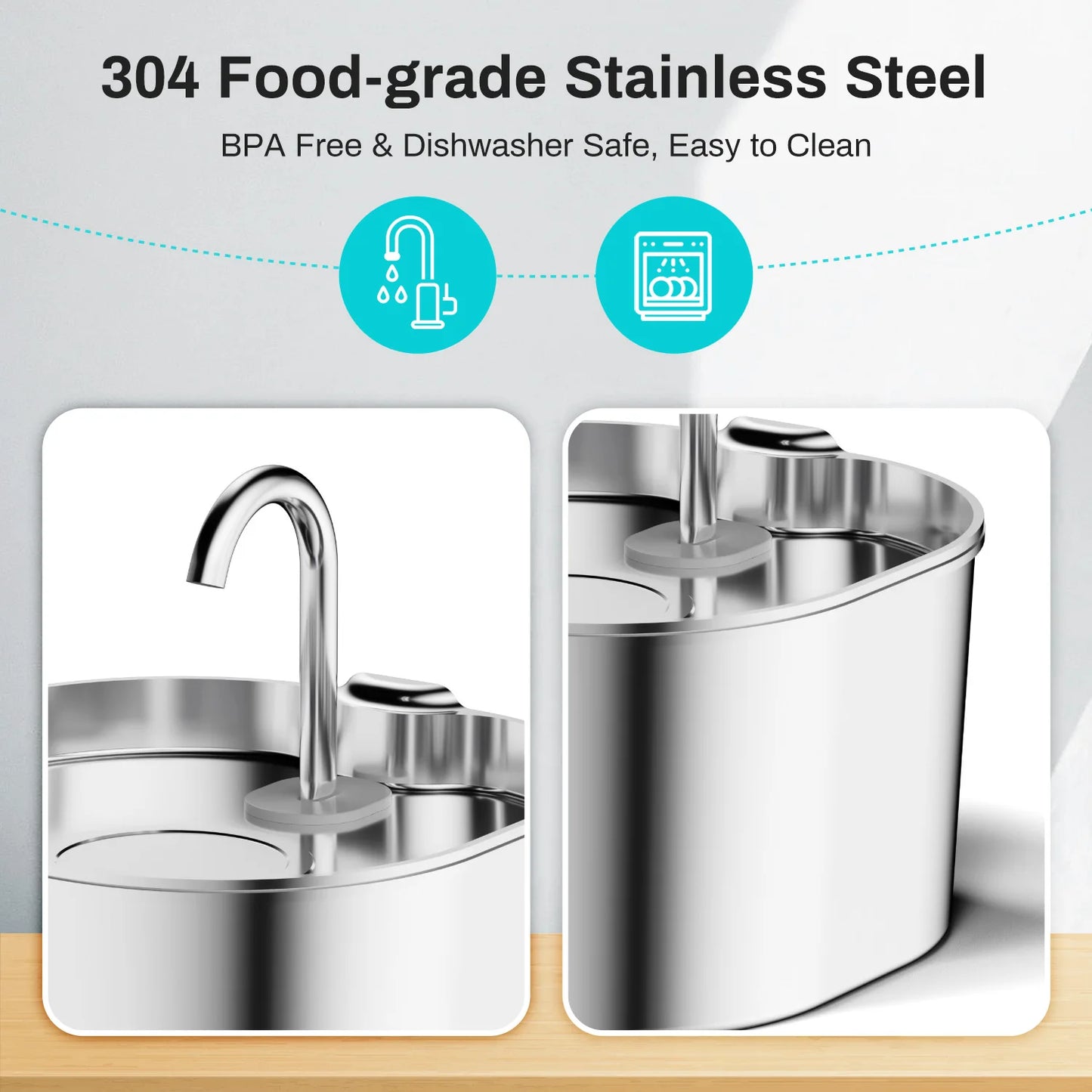 2L Square Stainless Steel Cat Water Fountain