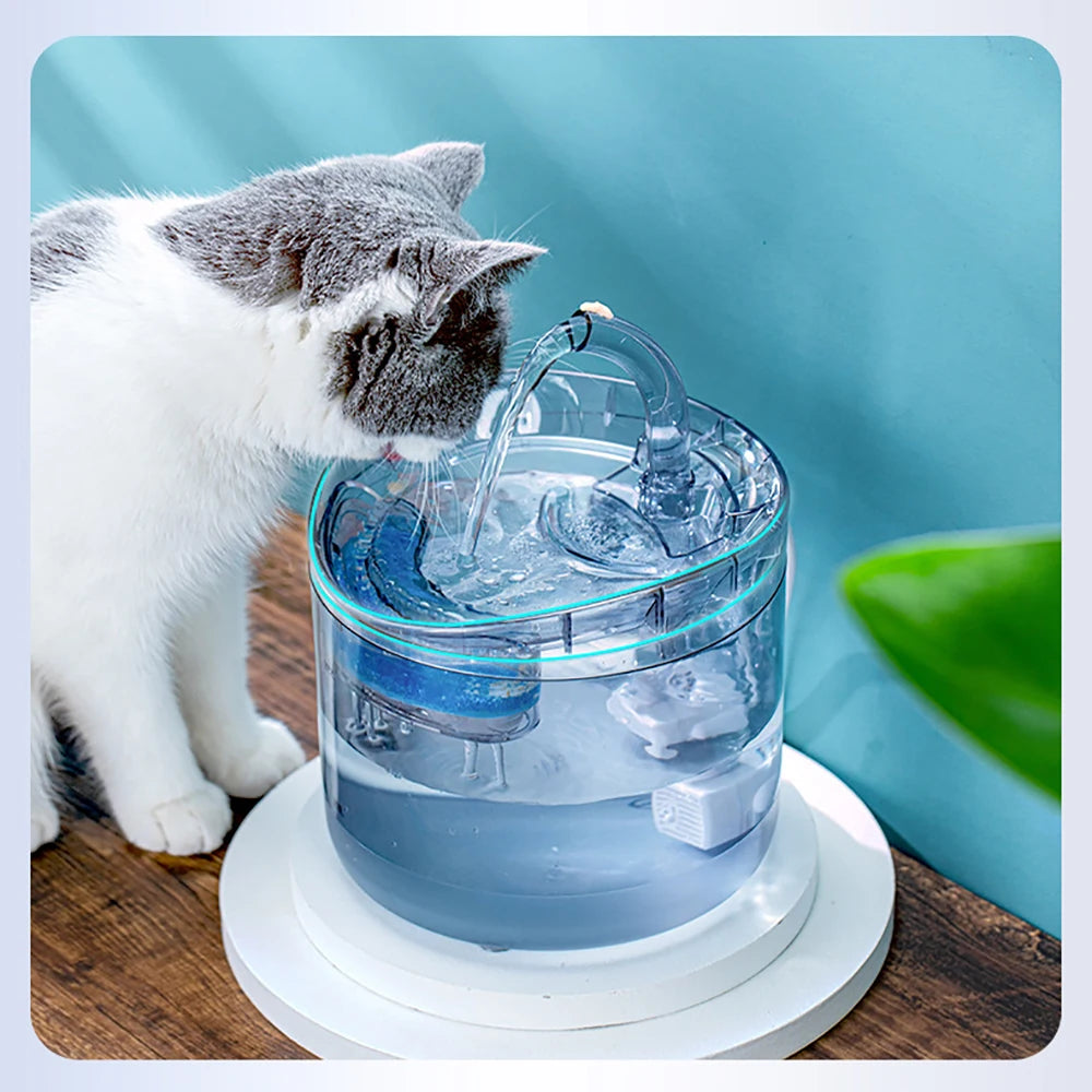 2L Cat Water Fountain with Transparent Tank