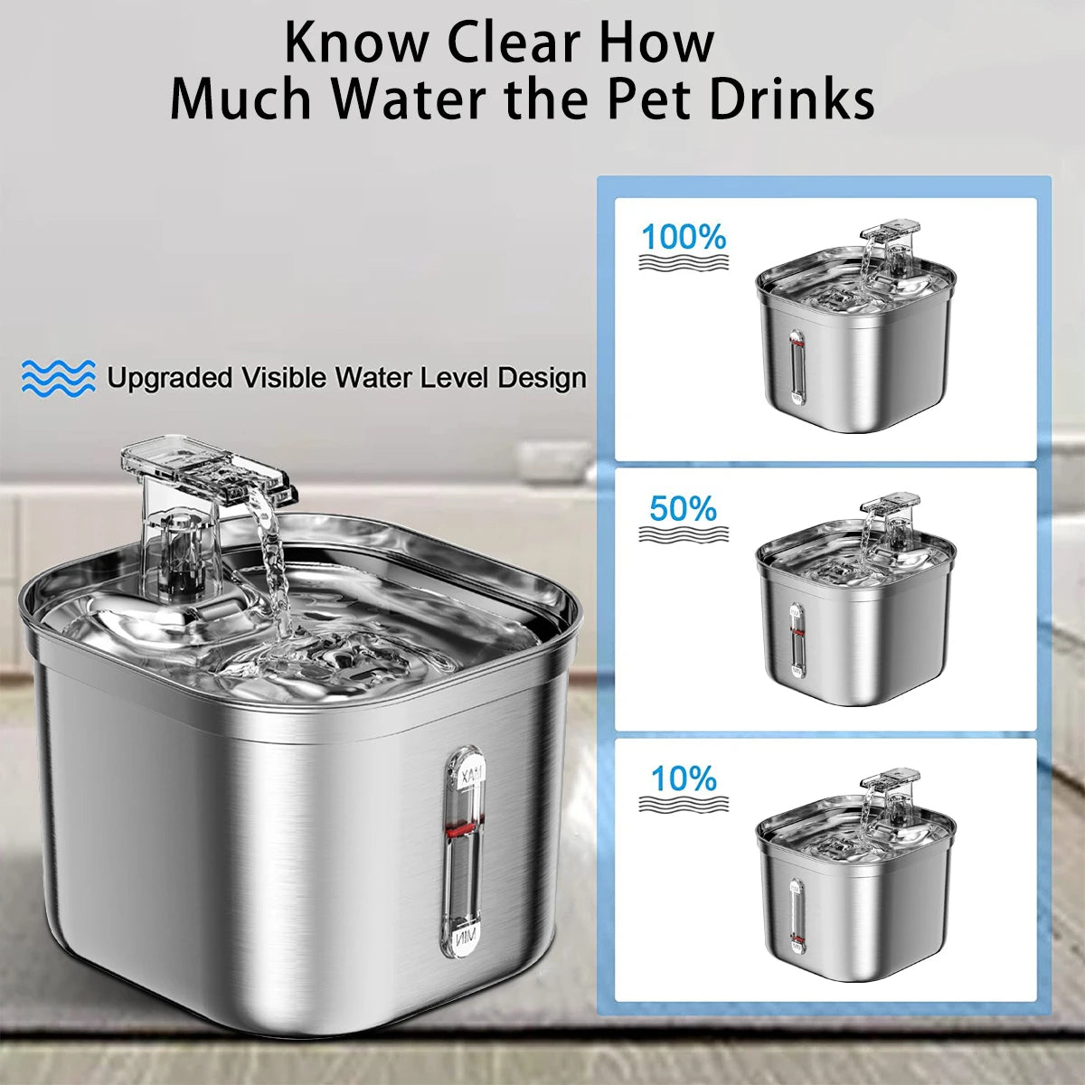 2.2L 3-Speed Stainless Steel Cat Water Fountain