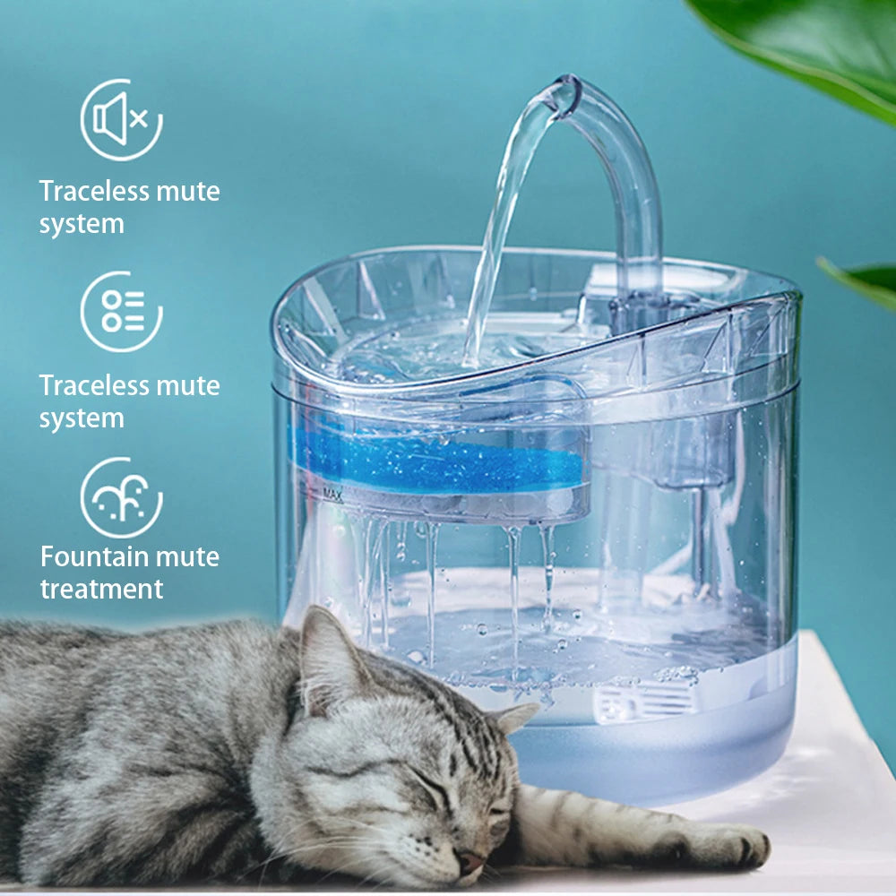 2L Cat Water Fountain with Transparent Tank
