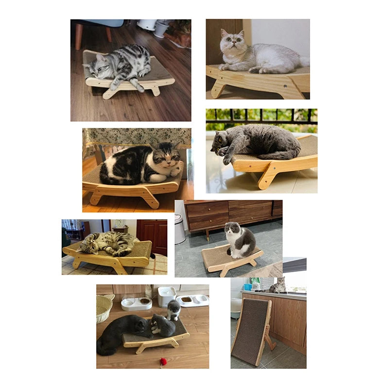 3-in-1 Wooden Cat Scratching Bed
