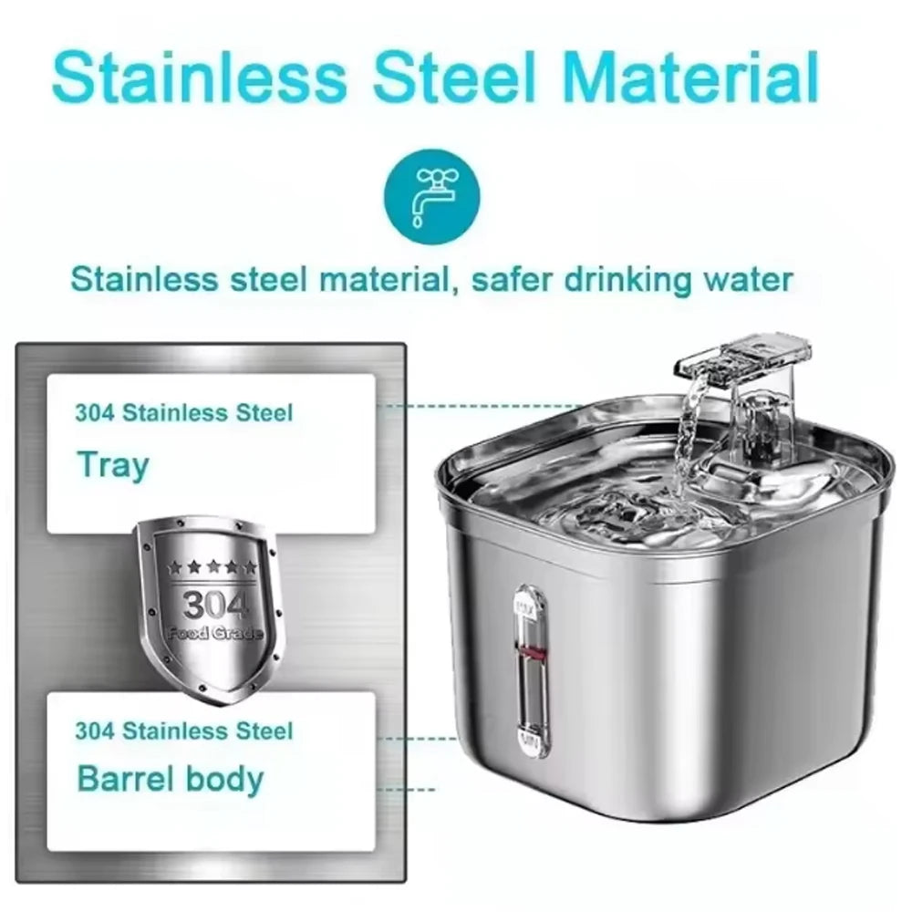 2.2L 3-Speed Stainless Steel Cat Water Fountain