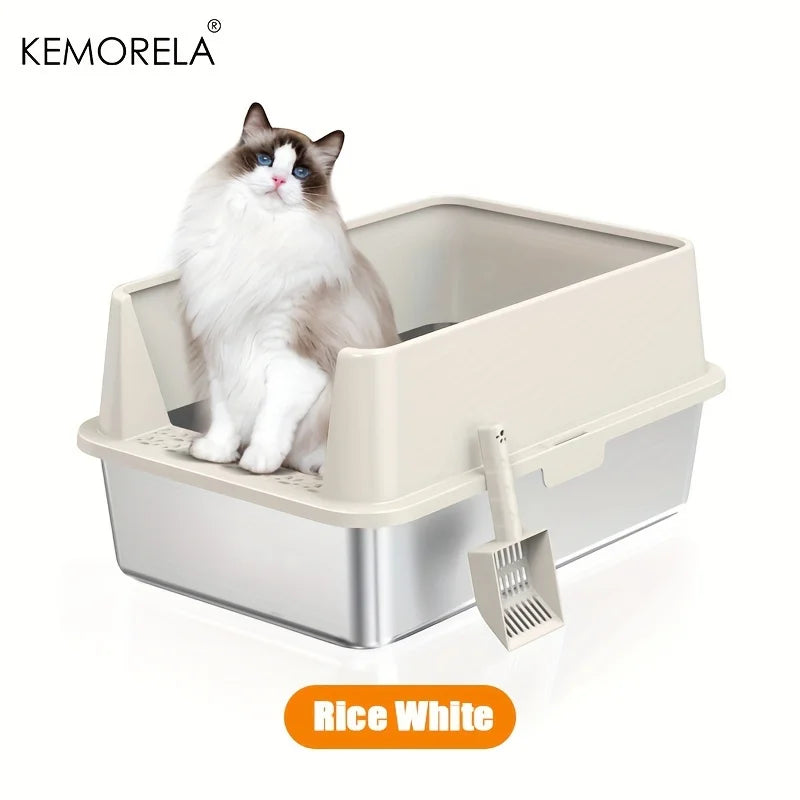 High-Sided Stainless Steel Litter Box