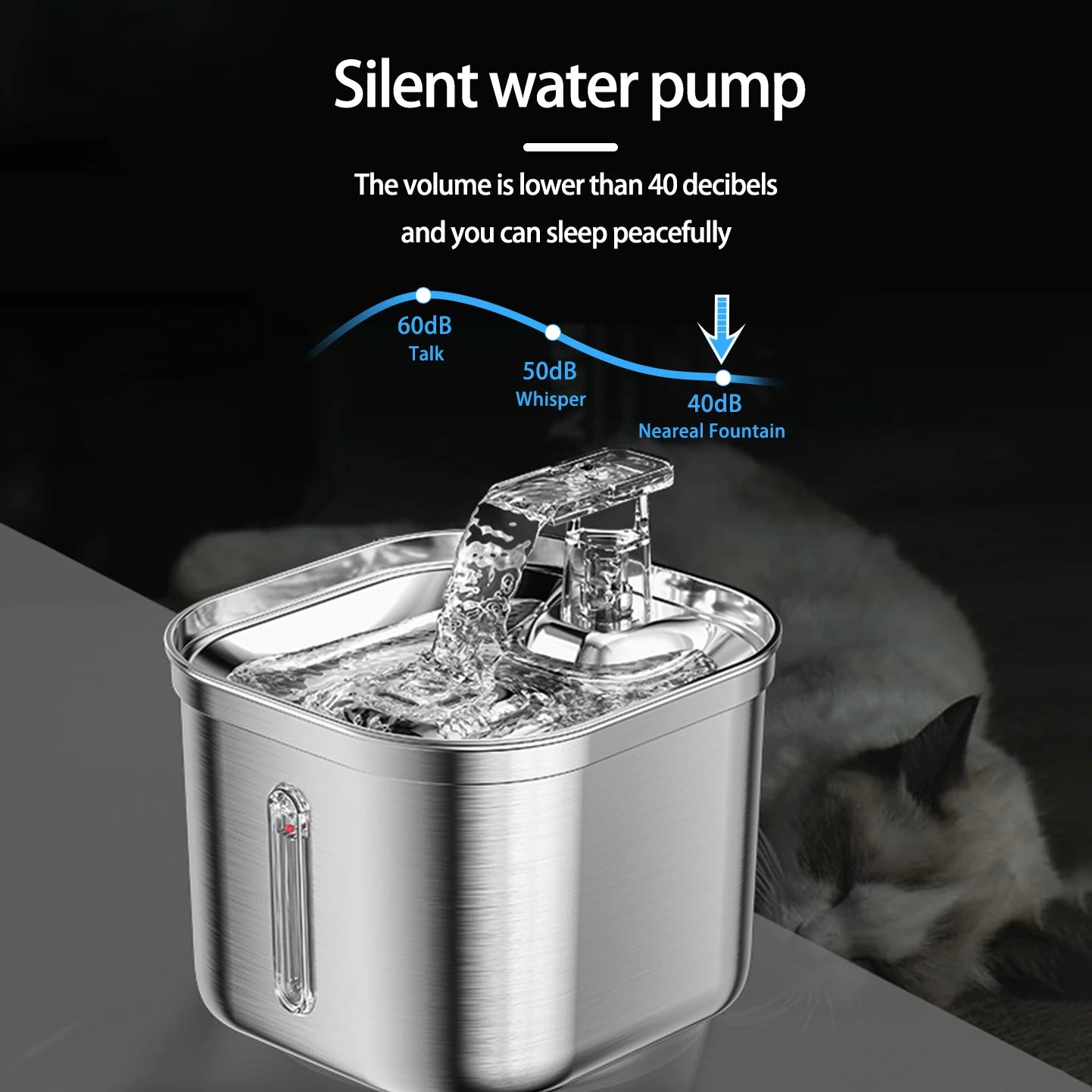 2.2L 3-Speed Stainless Steel Cat Water Fountain