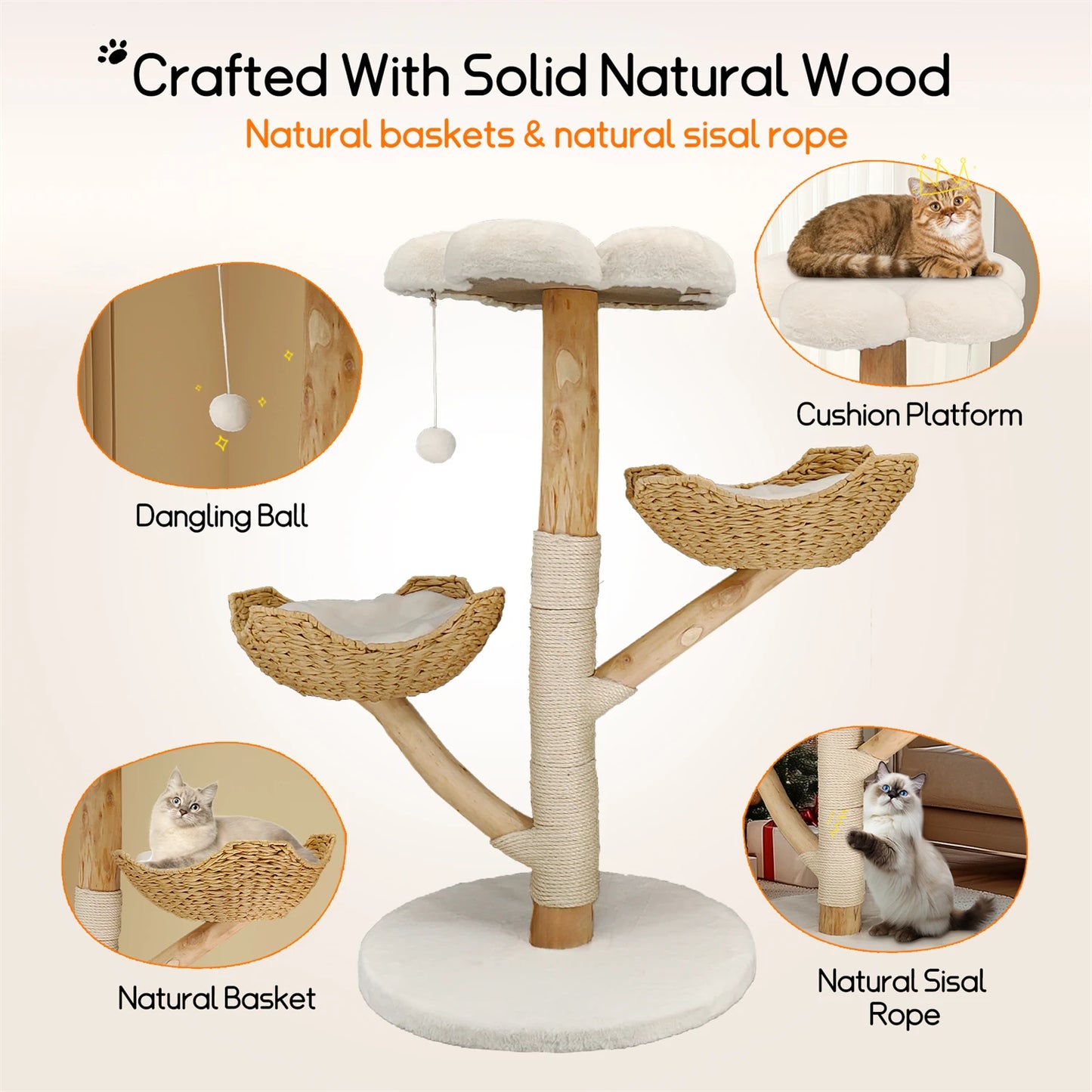 43.7" Modern Solid Wood Cat Climbing Tree