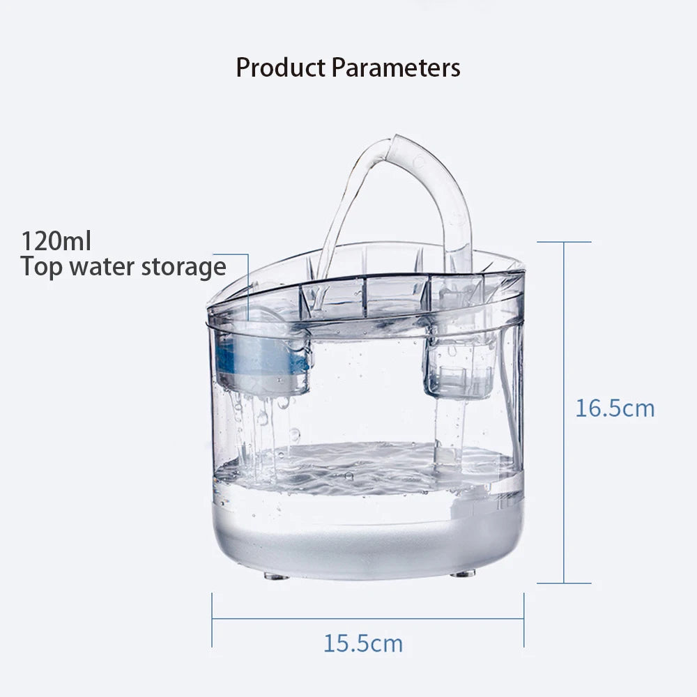 2L Cat Water Fountain with Transparent Tank