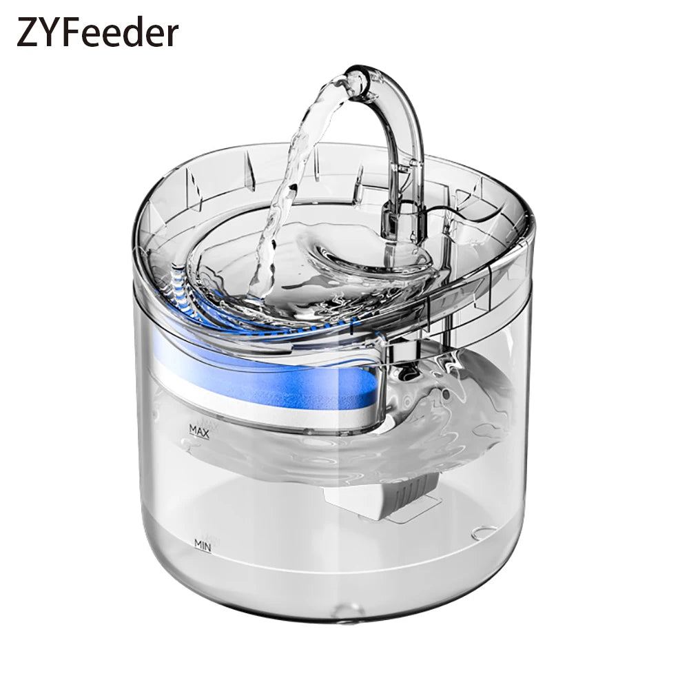 2L Cat Water Fountain with Transparent Tank