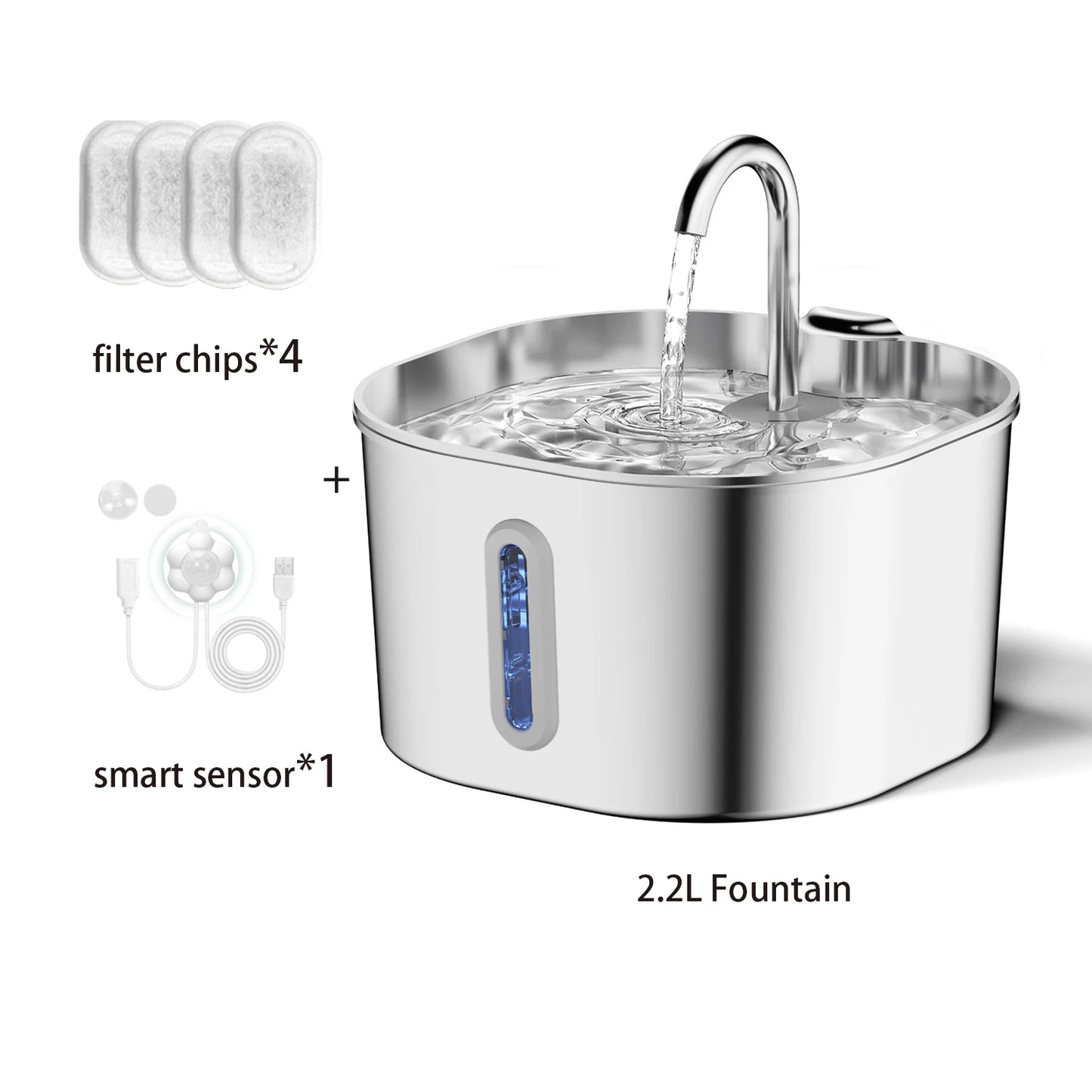 2L Square Stainless Steel Cat Water Fountain
