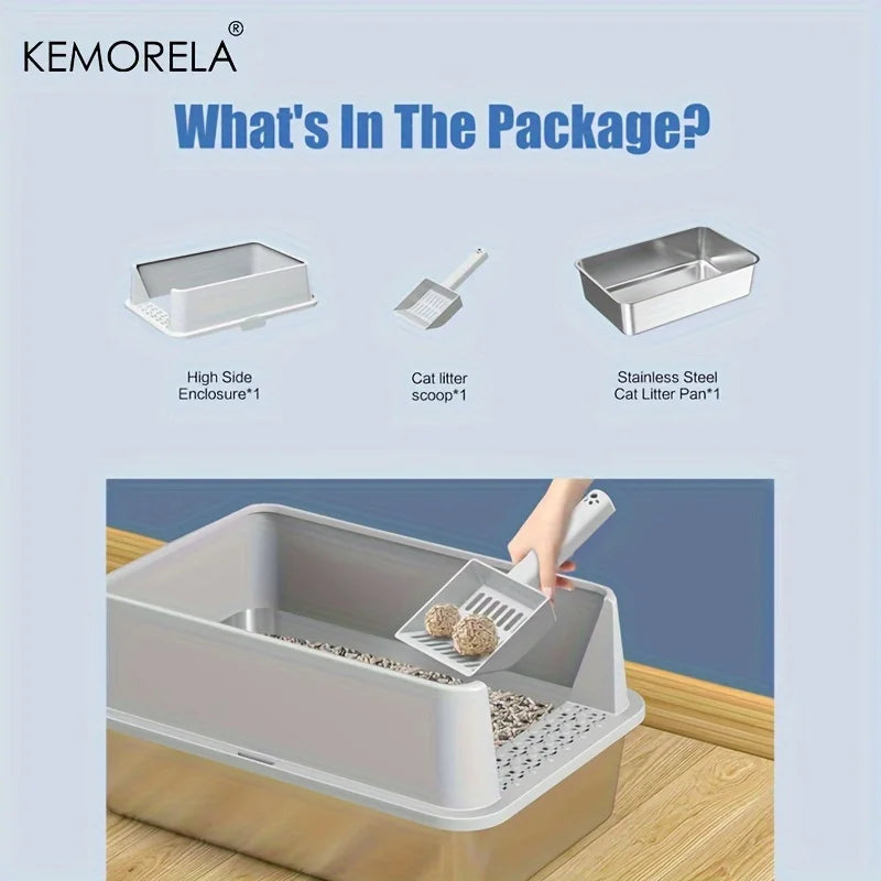 High-Sided Stainless Steel Litter Box