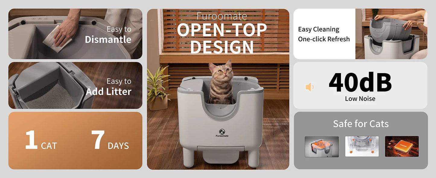 Open-Top Self-Cleaning Cat Litter Box