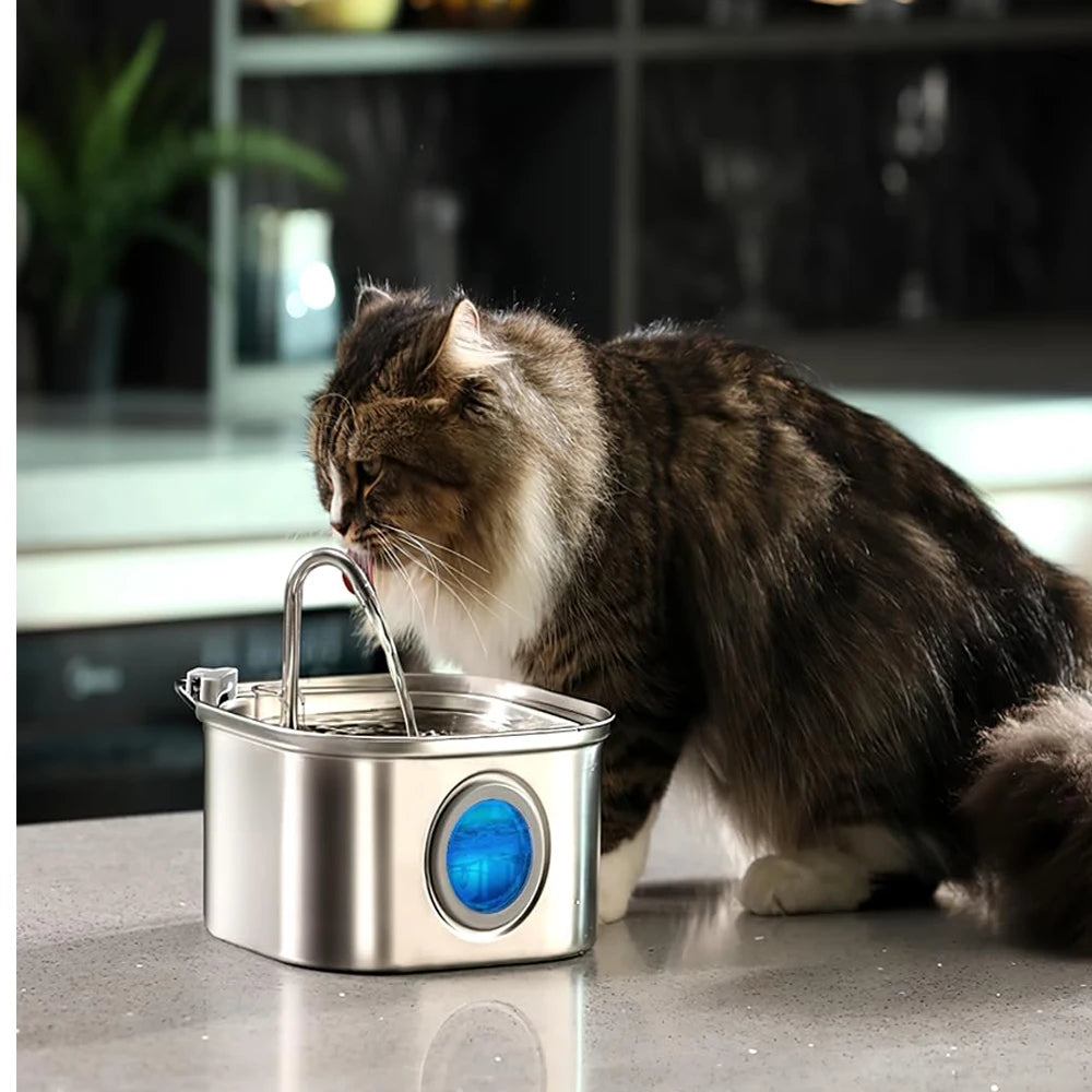 2L Square Stainless Steel Cat Water Fountain