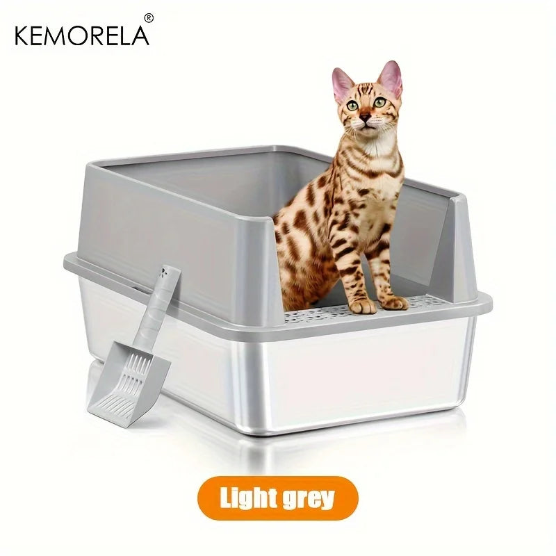 High-Sided Stainless Steel Litter Box