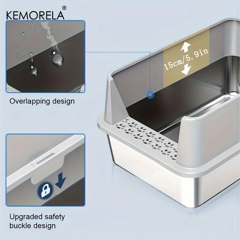High-Sided Stainless Steel Litter Box