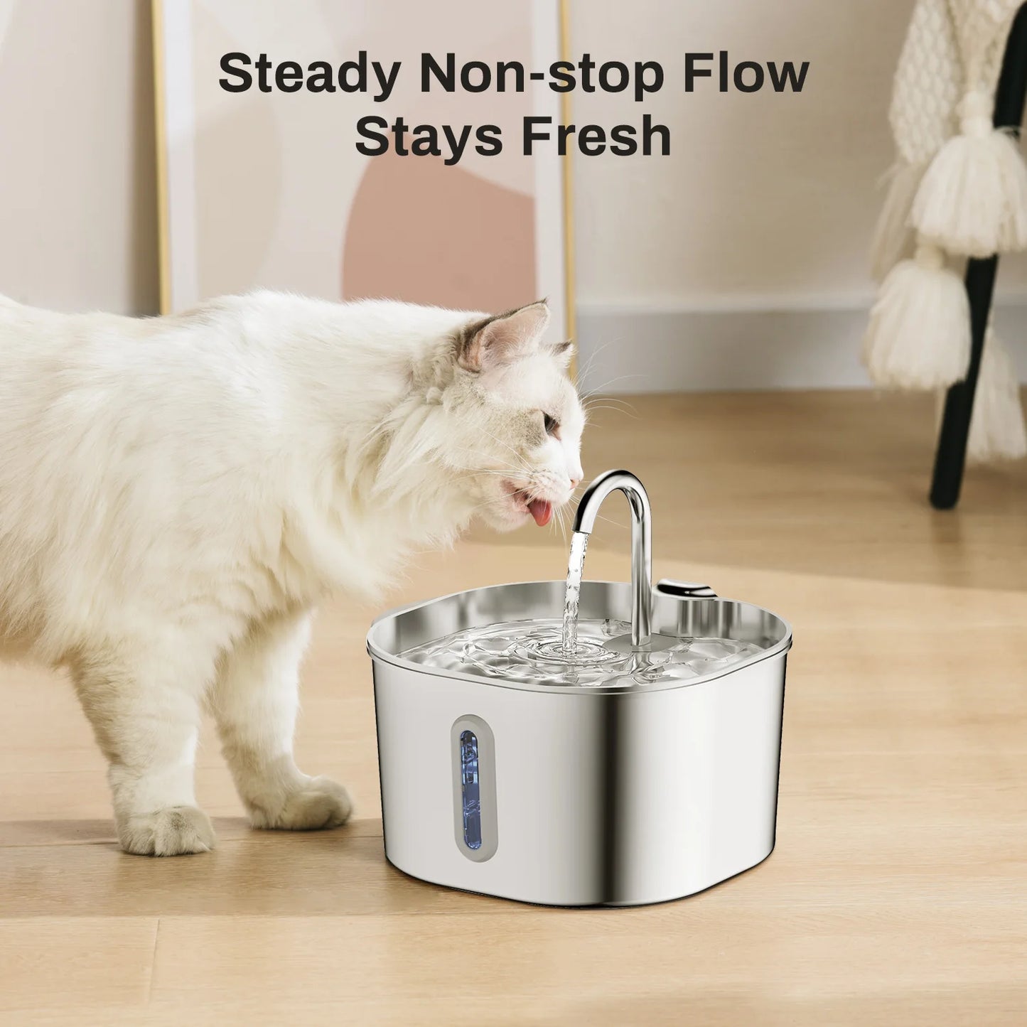 2L Square Stainless Steel Cat Water Fountain