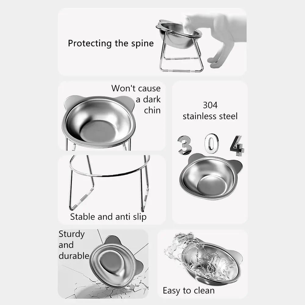 15° Raised Stainless Steel Cat Bowl